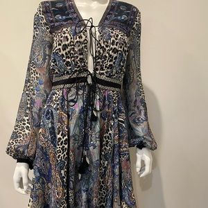 Camilla crepe de chine tasseled dress new M